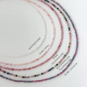 Tiny beaded gemstone necklace semi precious stone crystal gem bead chokers small dainty jewelry 14k gold filled gift for her mom women
