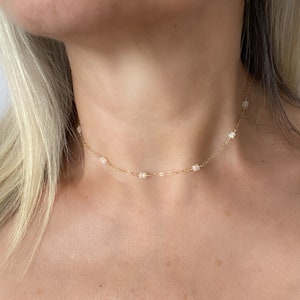Ethiopian Opal Beaded Choker Necklace Women October Birthstone Tiny Minimalist Jewelry Gift for Mom Dainty Handmade Crystal Layering