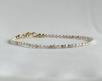 Pearl bracelet dainty gemstone beaded jewelry skinny white rice pearl stone bracelet June birthstone 30th anniversary gift for women