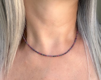 Beaded gemstone necklace 14k gold fill semi-precious daint pink blue gem choker bohemian jewelry birthstone gift for her women mom