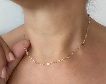 Simple 14k gold filled necklace delicate dainty minimalist finished thick chain for everyday layering handmade feminine jewelry gift idea