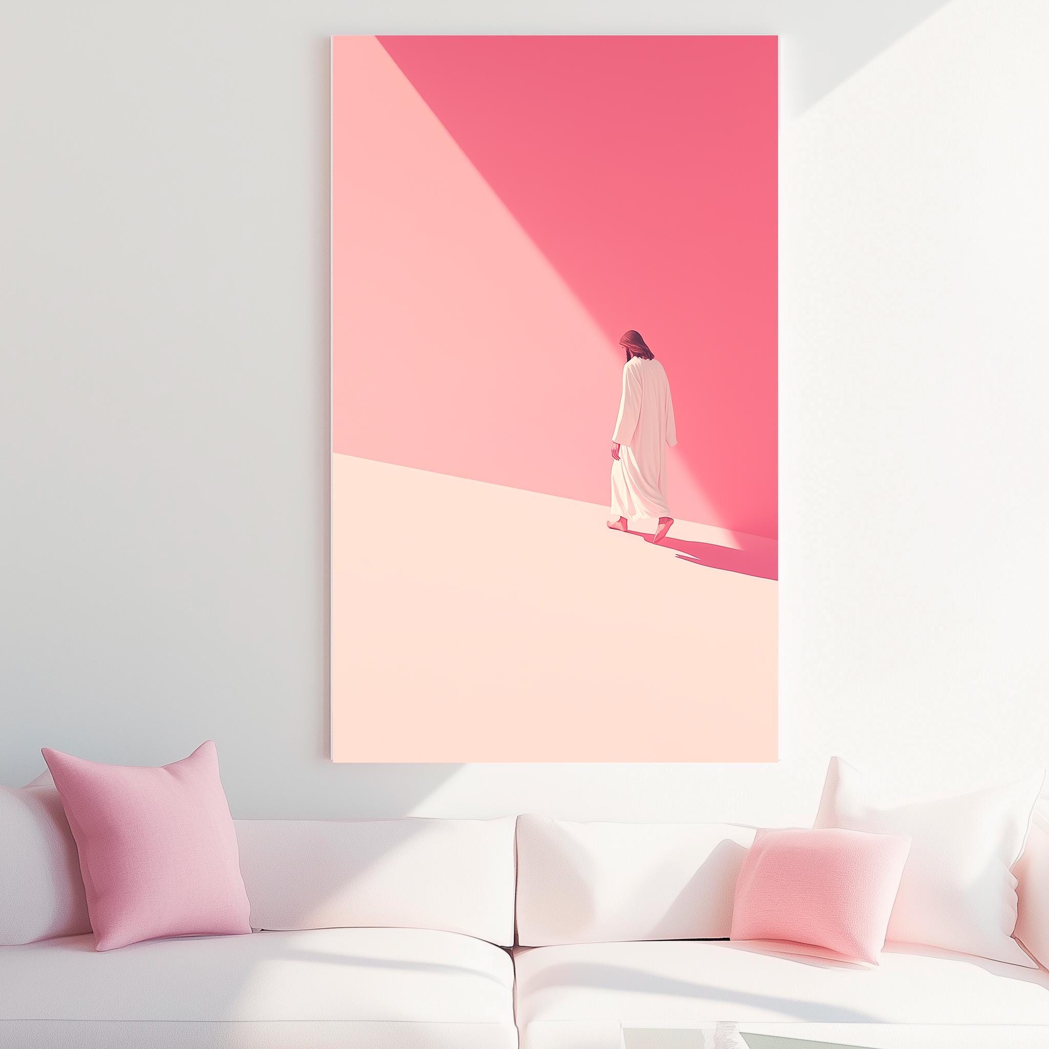 Modern Jesus Christ Art Print: Pink Minimalist Christian Wall Art ...