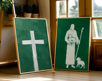 Sage Green Christian Art Print Set: Jesus Leaves the 99 (Digital Download)