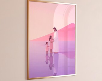 Lámina artística de Jesús con niños: Decoración cristiana moderna para habitación infantil (descarga digital)