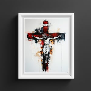 Cross Painting Print Modern Christian wall art home decor Cross of Christ Unique Gift Jesus on the Cross Catholic Modern Digital artwork.