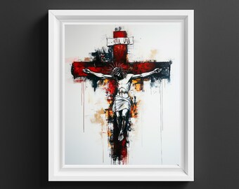 Jesus on the Cross Print: Modern Christian Wall Art (Digital Download)