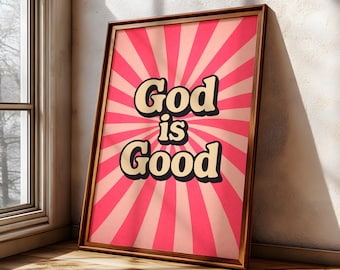God Is Good Retro Prayer Poster: Trendy Christian Wall Art (Digital Download