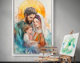 Holy Family Watercolor Art: Modern Catholic Print (Digital Download)