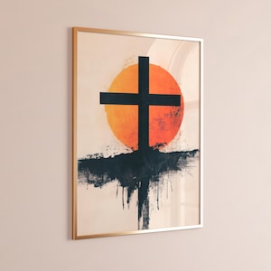 Modern Christian Digital Wall art Cross print Retro minimalist Neutral Jesus Christ Trendy Vintage abstract art Christian Poster Home Decor