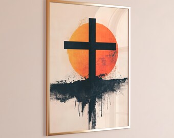 Abstract Cross Print: Retro Christian Wall Art (Digital Download)