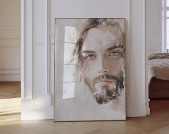 Jesus Portrait Painting: Minimalist Christian Wall Art (Digital Download)
