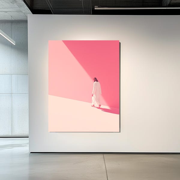 Lámina artística moderna de Jesucristo: Arte cristiano minimalista rosa para pared (descarga digital)