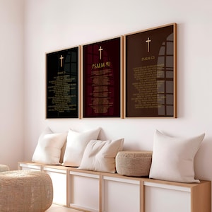 Set of 3 Psalm 23 Psalm 91 Psalm 121 Bible verse wall art prints Bible study Inspirational Quote printable poster Bible verse wall art decor
