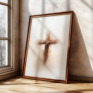 Jesus Christ Cross Minimalist Neutral Modern Christian Religious Wall Art Bible Verse Home Living Room Decor For Christian Passion of Christ