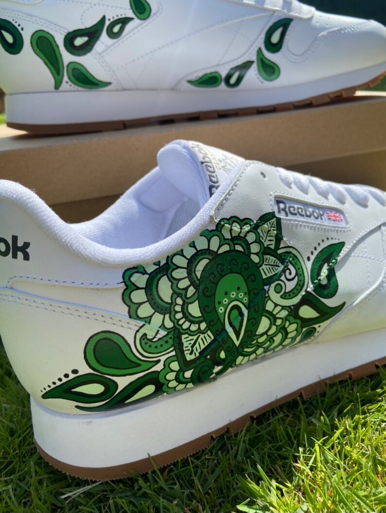 Custom White Classic Reebok Leather Trainers - Etsy