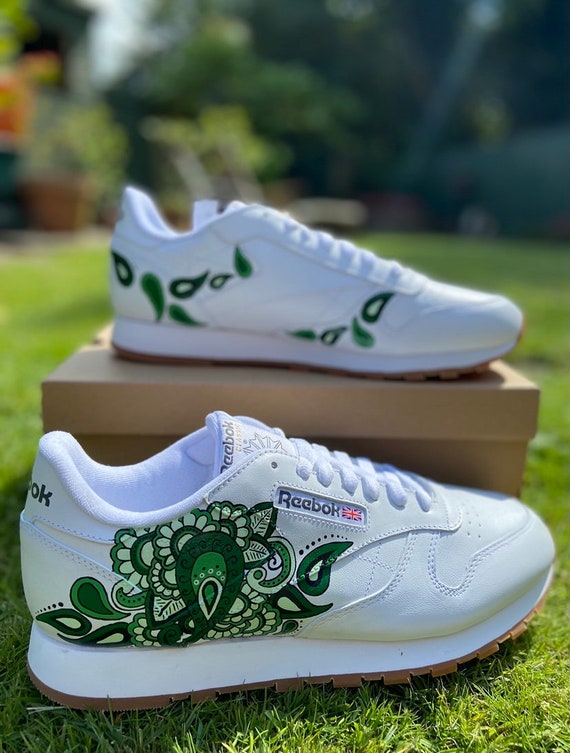 Custom White Classic Reebok Leather Trainers - Etsy