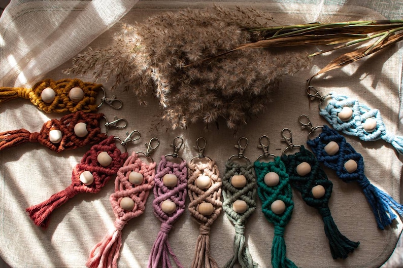 2 Bead Macrame Keychains Macrame Wedding Gifts Boho Bridesmaid Gifts Boho Keychains Boho Wedding Gifts
