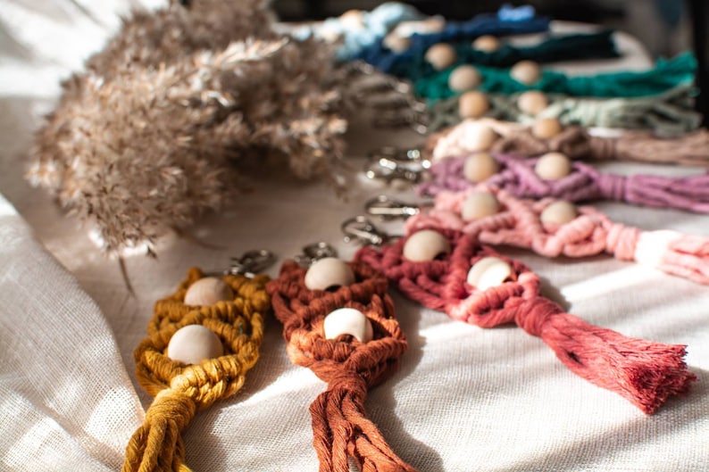 2 Bead Macrame Keychains Macrame Wedding Gifts Boho Bridesmaid Gifts Boho Keychains Boho Wedding Gifts