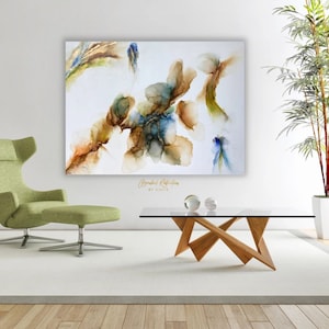 Fall Feathers Alcohol Ink Canvas Art 36 x 48  Abstract Mixed Media