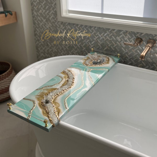 Luxury Geode Resin Bath Board | Custom Charcuterie Tray | Multipurpose Home Décor | Crystal Bathtub Caddy | Unique Wedding/Holiday Gift