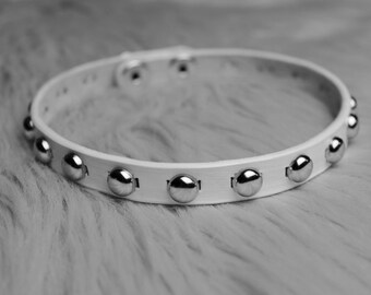 White Leather Studded Choker