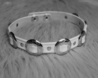 White Leather Concho Choker