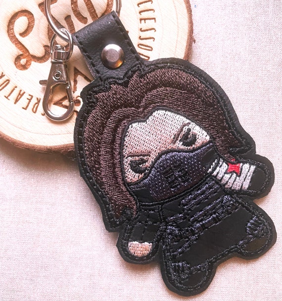 Bucky Barnes Winter Soldier Embroidered Keyfob, Keyring, Bag Tag