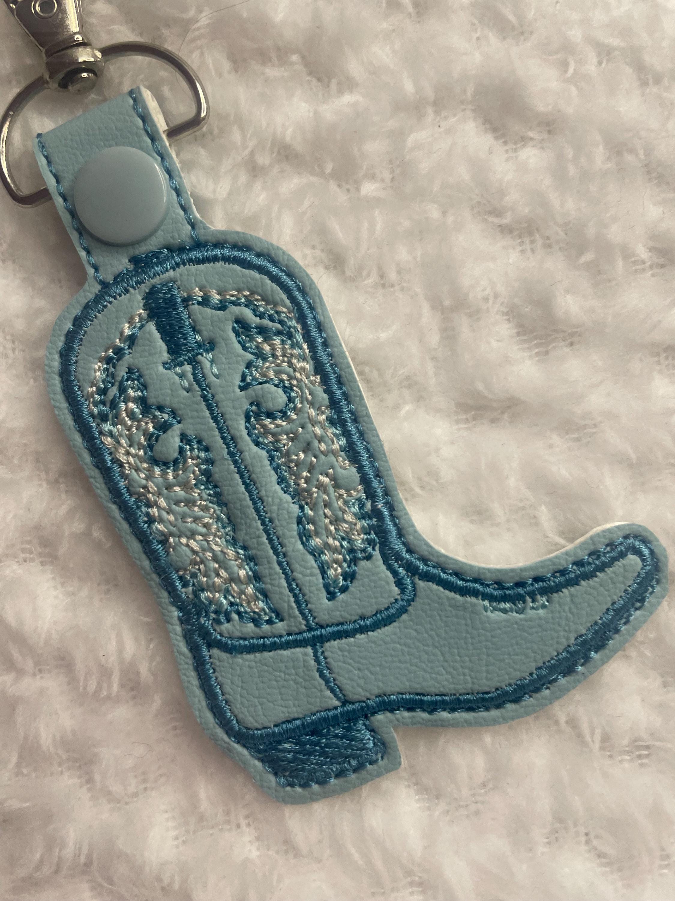 Blue Embroidered Cowboy Boot Keyring Keychain Bag Tag - Etsy UK