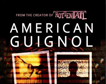 May include: Book cover with the title "American Guignol" in white text on a black background. The author's name, "David C. Hayes", is in white text at the bottom of the cover. The cover features three Polaroid-style photos with a glitchy, pixelated effect. The photos show a hand reaching out, a person's face obscured by static, and a person's face in a dark, blurry image.