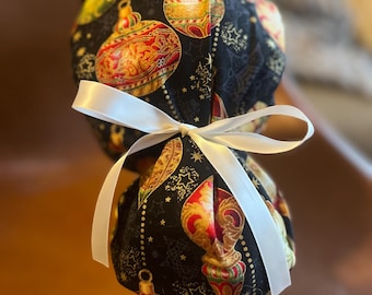 Holiday Ornaments ponytail scrub cap