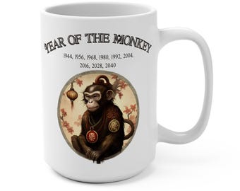Tazza Anno della Scimmia / Zodiaco cinese, Arte mistica 15 oz