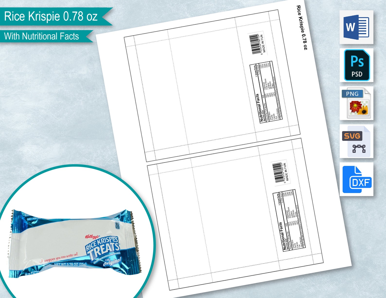 Rice Krispie 0 78oz 22g Wrapper Template Nutritional Facts Etsy