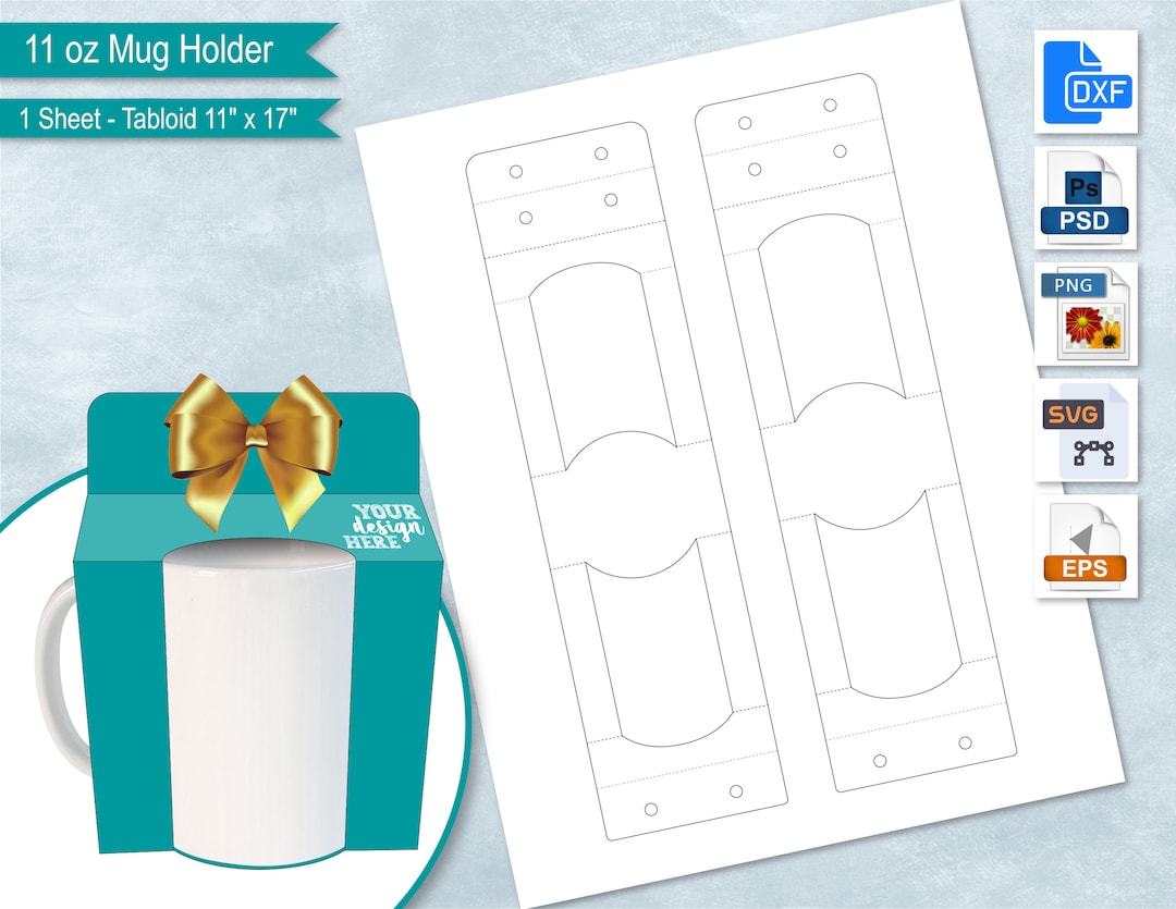 11oz Mug Holder SVG Template 11x17 Sheet, Coffee Mug Gift Template, Mug