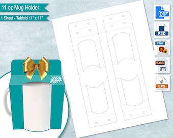 11oz Mug Holder SVG Template 11&quot;x17&quot; Sheet, Coffee Mug Gift Template, Mug Display Card, Cricut Mug Press SVG, Sublimation Cut File SVG, Png