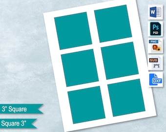 Modello vuoto quadrato da 3 pollici, collage di adesivi quadrati da 76 mm, etichetta multiuso da 3", crea il tuo design, PsD, PNG, SvG, DxF, MS Word