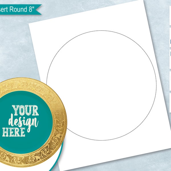 Round Blank Plate 8 Inch Insert Template, DIY Sublimation Charger Insert Template Cricut Create Your Own Design, PsD, PnG, SvG, DxF, MS Word