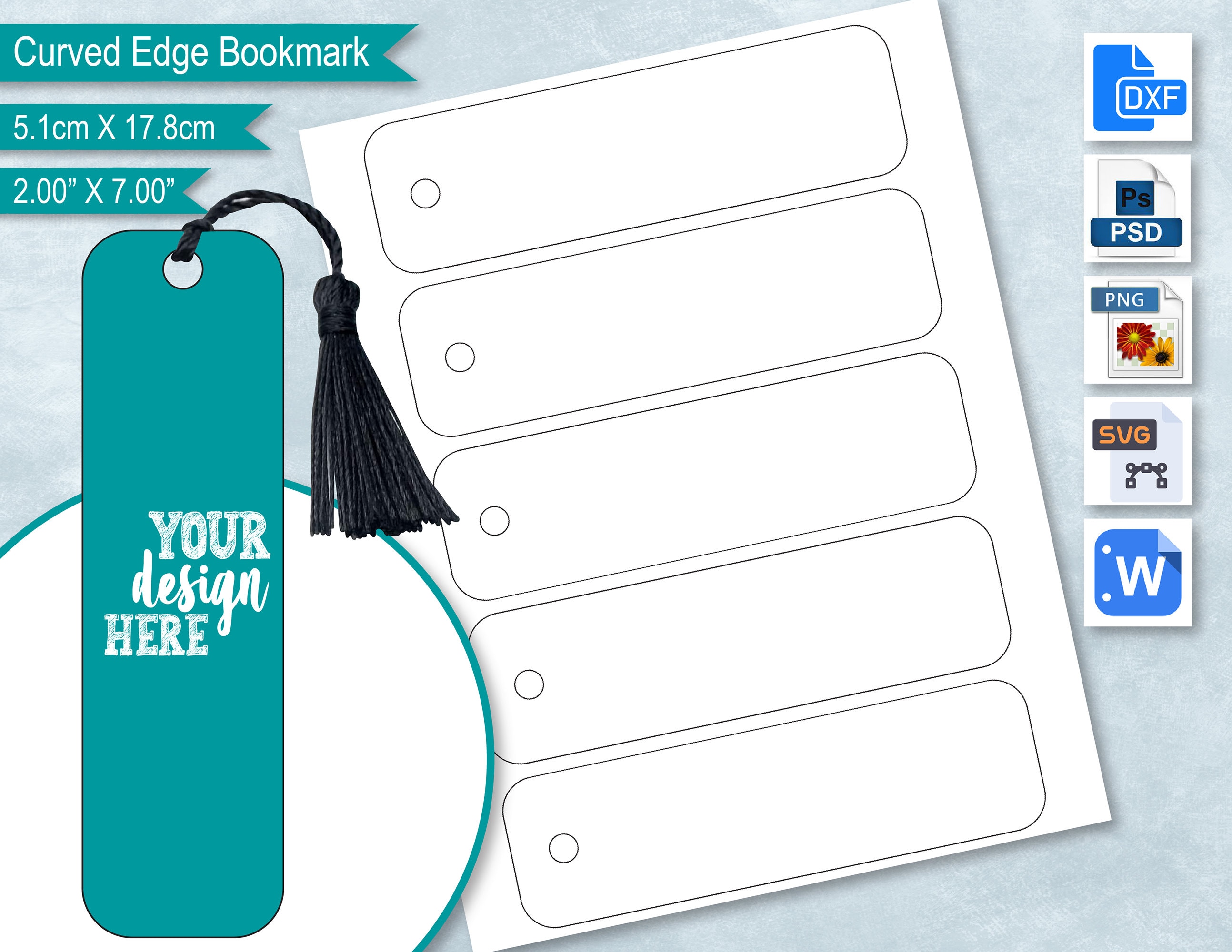 Curved Edge Rectangular Bookmark Blank Template DIY Create Etsy