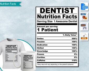 Dentist Nutrition Facts, Svg Nutritional Fact Label Template, Printable, DIY, Eps, PNG, SvG, DxF, Cricut, Silhouette