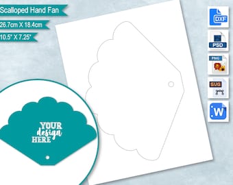 Scallop Shape Hand Fan Blank Template, Church Wedding Program, Scalloped DIY Paddle Fan Label Template,  PsD, PNG, SvG, DxF, Word Formats