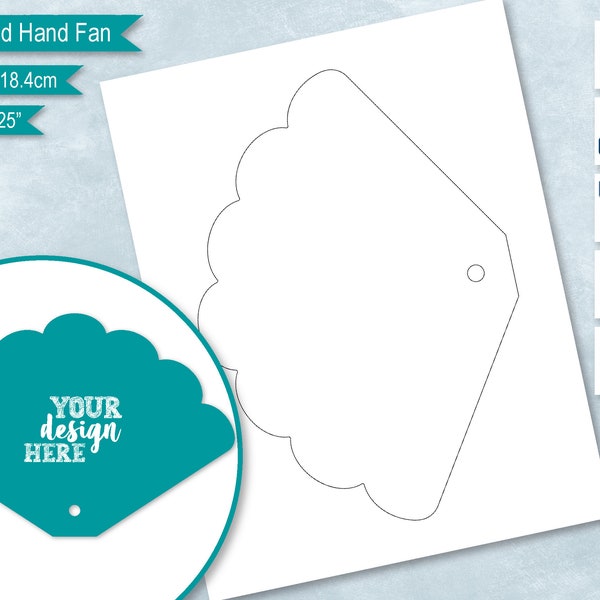 Scallop Shape Hand Fan Blank Template, Church Wedding Program, Scalloped DIY Paddle Fan Label Template,  PsD, PNG, SvG, DxF, Word Formats