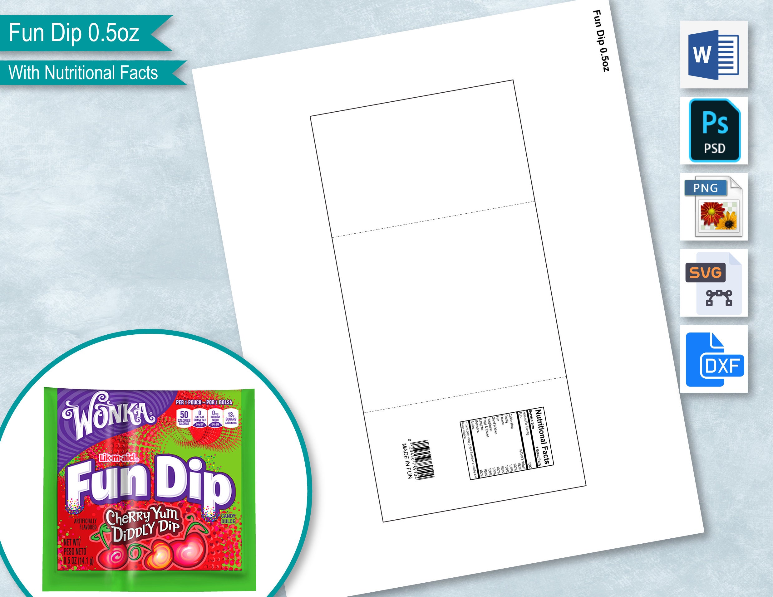 Fun Dip 0.5oz 12g Wrapper Template with Nutritional Facts Fun Etsy
