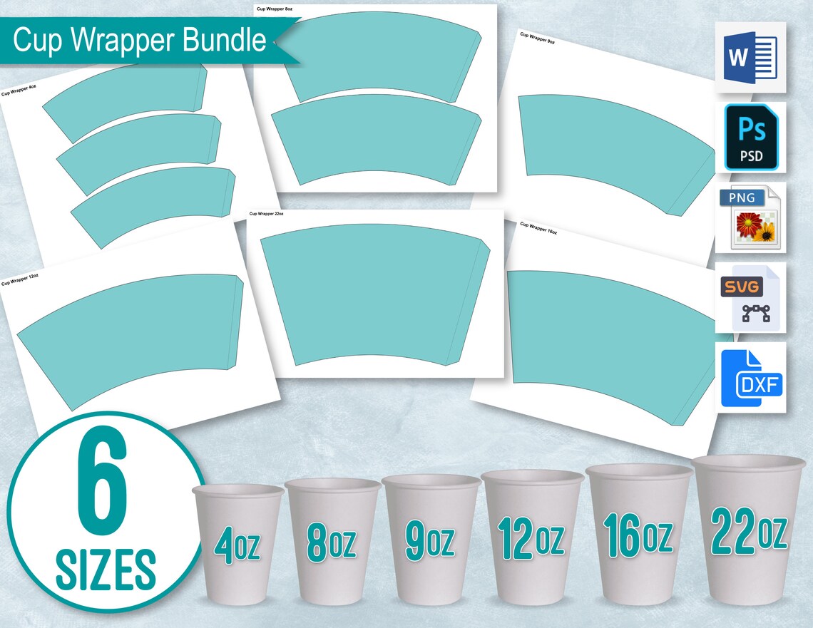 6 Sizes Bundle Blank Paper Cup Wrapper Styrofoam Coffee Cup | Etsy