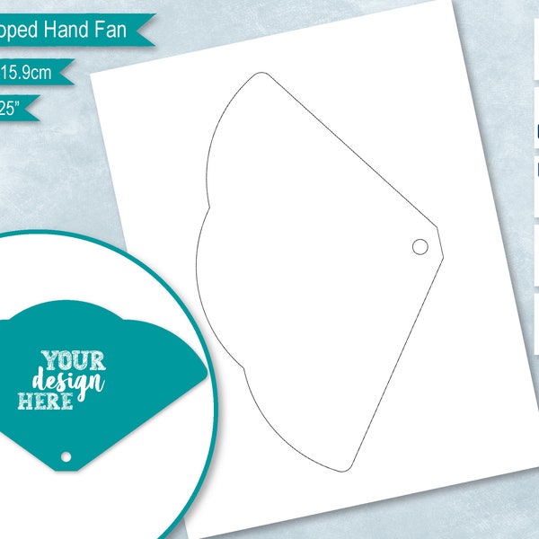 Tri Scallop Hand Fan Blank Template, Church Wedding Program, Scalloped DIY Paddle Fan Label Template,  PsD, PNG, SvG, DxF, Word Formats