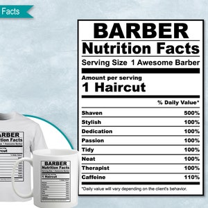 Barber Nutrition Facts, SVG Nutritional Fact Label Template, Printable, DIY, Eps, PNG, SvG, DxF, Cricut, Silhouette