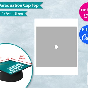 Modelo em branco da parte superior do boné de formatura de 7,85 polegadas, parte superior do boné de graduação de 7,85", SvG, PNG, Cricut, Canva editável, 8,5" x 11", A4 para impressão, DIY