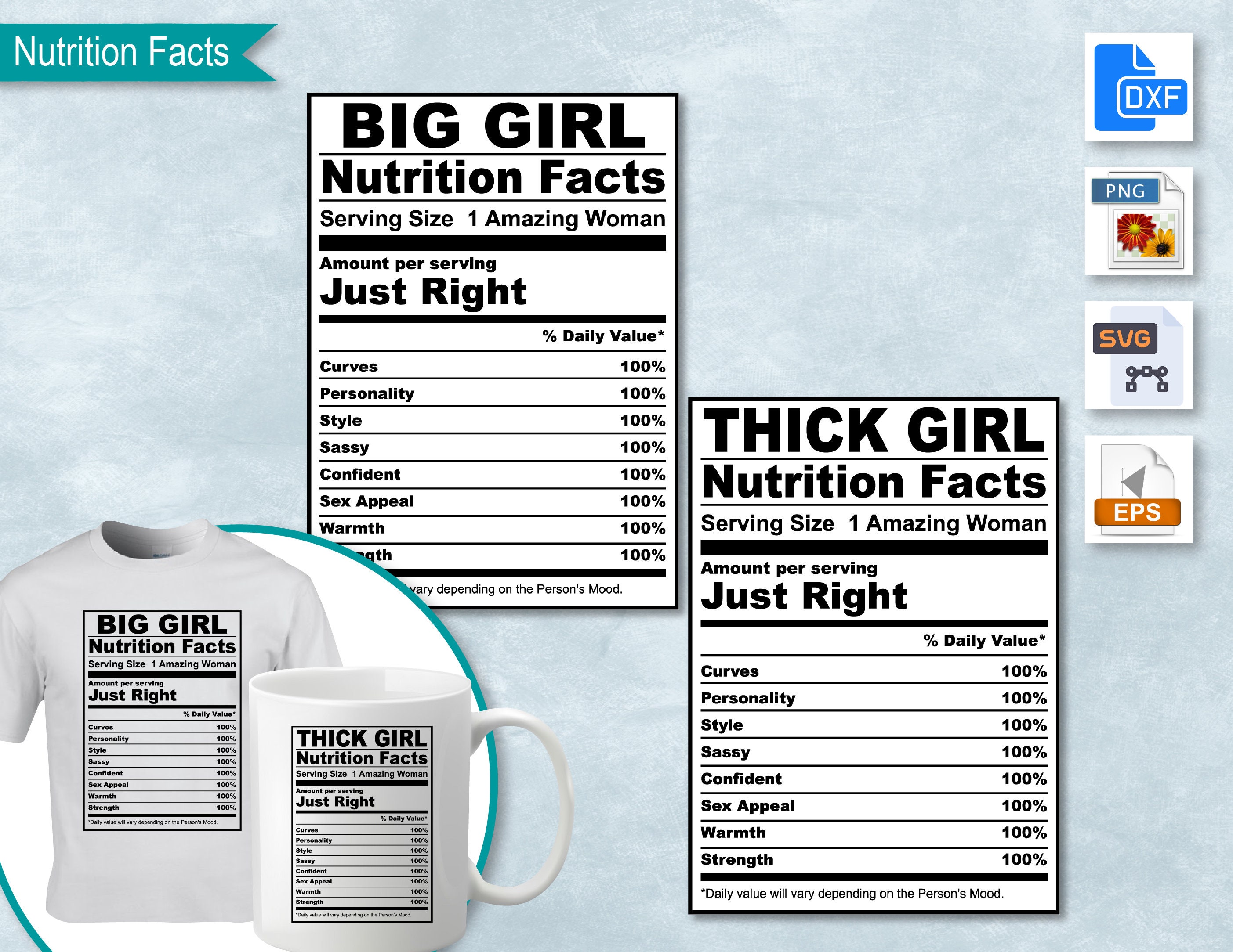 Big Girl, Thick Girl Nutrition Facts, Big Girl SVG Nutritional Fact Label Template, Printable DIY, Eps, PNG, SvG, DxF, Cricut, Silhouette