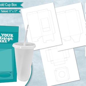 Plantilla para caja de regalo con tapa y ventana para vaso frío de 24 oz, hojas de 11 x 17 pulgadas, plantilla para caja de regalo Venti, Cricut SVG, archivo de corte por sublimación SVG, Png, PsD