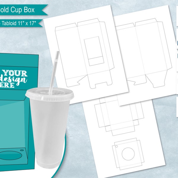 24oz Cold Cup Gift Box with Window and Lid Template 11"x17" Sheets, Venti Gift Box Template, Cricut SVG, Sublimation Cut File SVG, Png, PsD