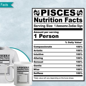 Pisces Zodiac Nutrition Facts, SVG Nutritional Fact Label Template, Printable DIY, Eps, PNG, SvG, DxF, Cricut, Silhouette
