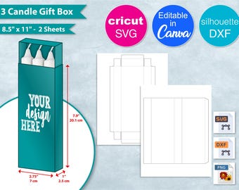 Plantilla para caja de regalo con vela de 2,75", hoja de 8,5 x 11", caja de vela de 7 cm, caja de regalo DIY, caja de regalo para fiestas, Canva, Cricut, Silhouette, archivo de corte SVG, PNG